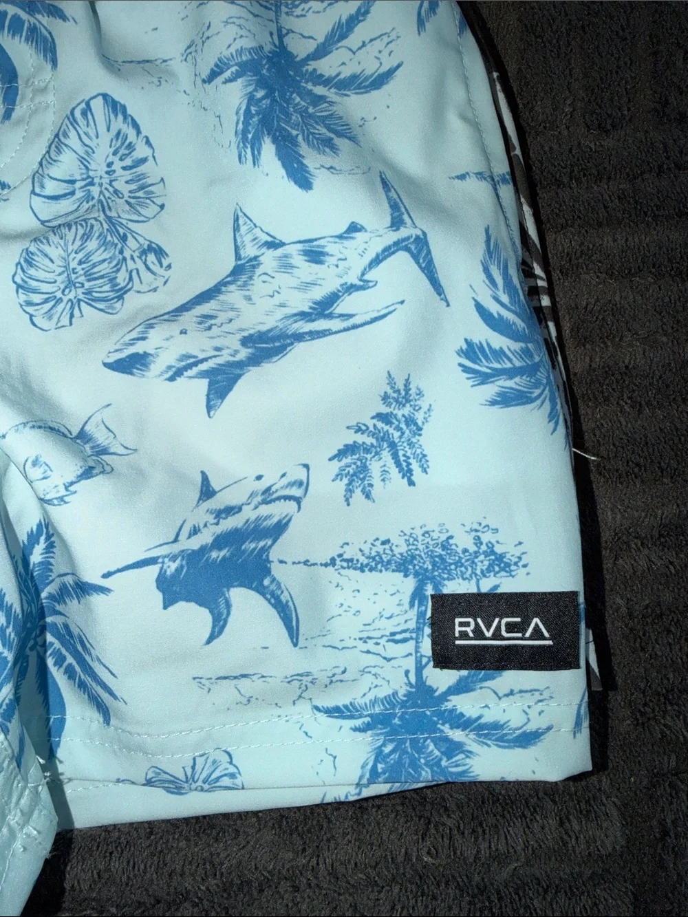 RVCA Light Blue Shark & Palm Youth Swim Shorts